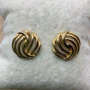 Monet Vintage Gold Tone Swirls Round Stud Earrings